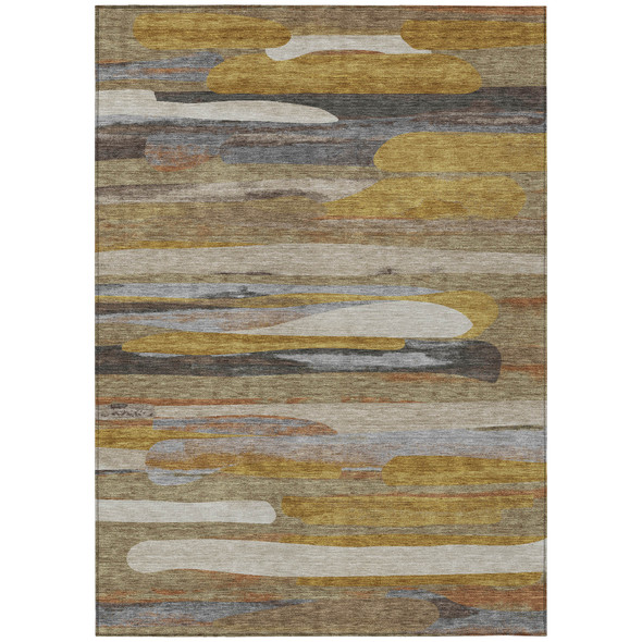 10' X 14' Brown And Charcoal Abstract Washable Indoor Outdoor Area Rug