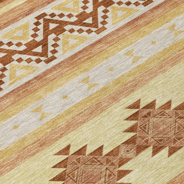 5' X 8' Gold And Copper Southwestern Washable Indoor Outdoor Area Rug