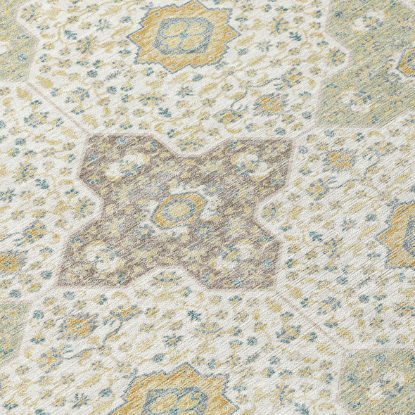 10' X 14' Ivory And Brown Damask Washable Indoor Outdoor Area Rug