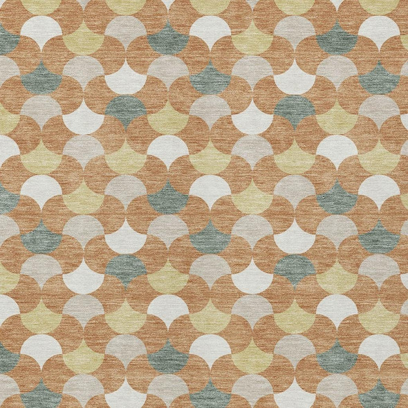 9' X 12' Copper And Green Geometric Washable Indoor Outdoor Area Rug