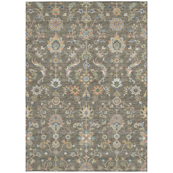 10' X 14' Taupe And Denim Blue Abstract Washable Indoor Outdoor Area Rug