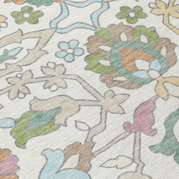 8' X 10' Ivory And Gray Floral Washable Indoor Outdoor Area Rug