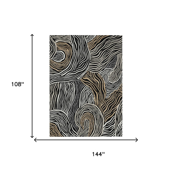 9' X 12' Black And Ivory Ikat Washable Indoor Outdoor Area Rug