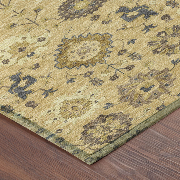 8' Gold And Brown Round Geometric Washable Indoor Outdoor Area Rug