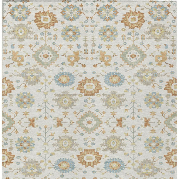 8' X 10' Ivory And Linen Geometric Washable Indoor Outdoor Area Rug