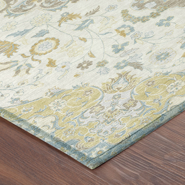 9' X 12' Ivory And Linen Damask Washable Indoor Outdoor Area Rug