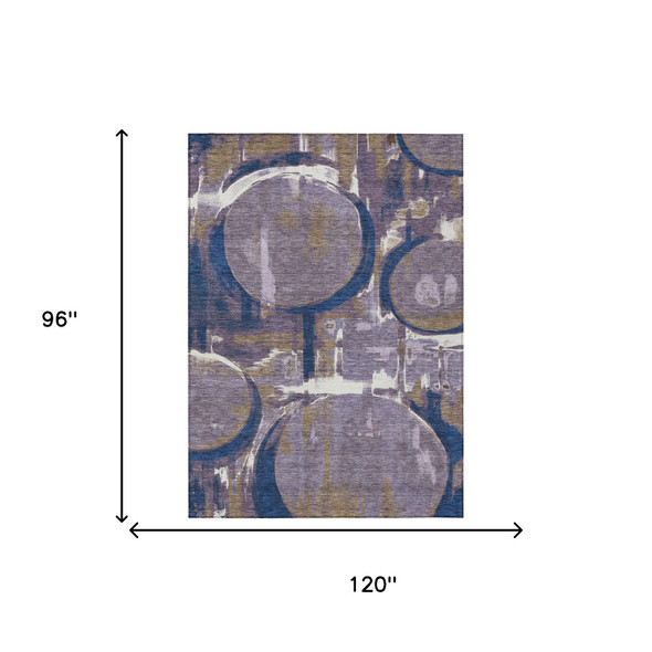 8' X 10' Plum And Purple Abstract Washable Indoor Outdoor Area Rug