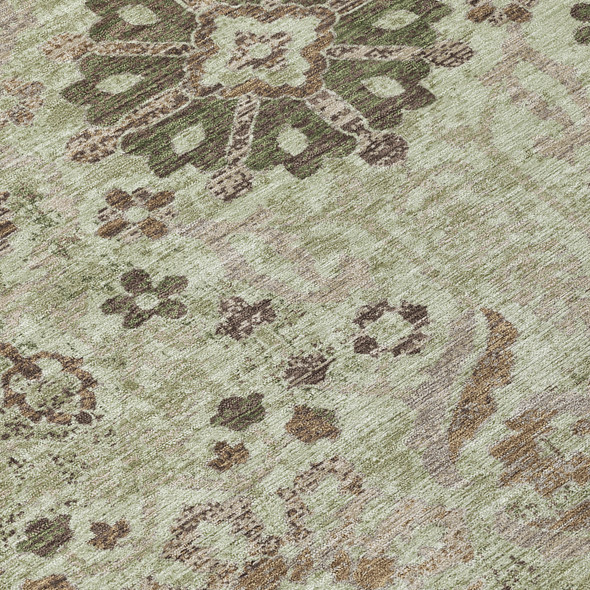 3' X 5' Green And Khaki Damask Washable Indoor Outdoor Area Rug