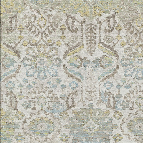 9' X 12' Ivory And Beige Damask Washable Indoor Outdoor Area Rug