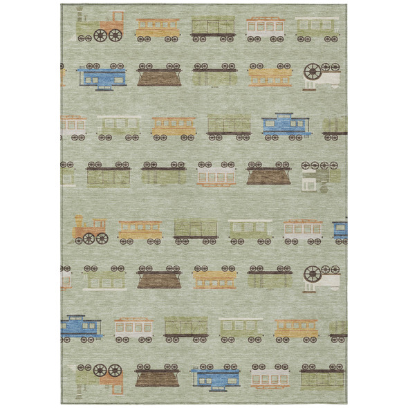 10' X 14' Green And Khaki Abstract Washable Indoor Outdoor Area Rug