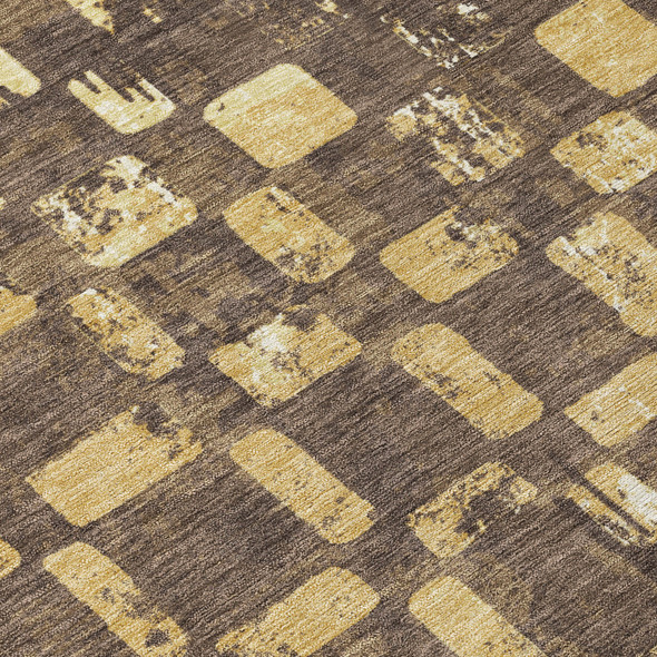 9' X 12' Brown And Gold Abstract Washable Indoor Outdoor Area Rug