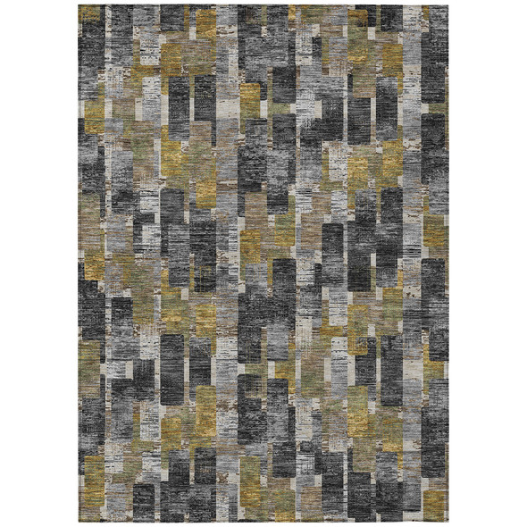 9' X 12' Black And Graphite Geometric Washable Indoor Outdoor Area Rug