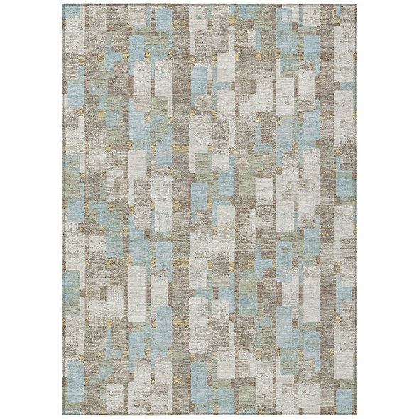 9' X 12' Ivory And Khaki Geometric Washable Indoor Outdoor Area Rug