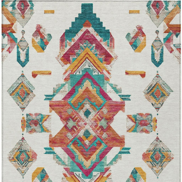 3' X 5' Ivory And Coral Tribal Washable Indoor Outdoor Area Rug