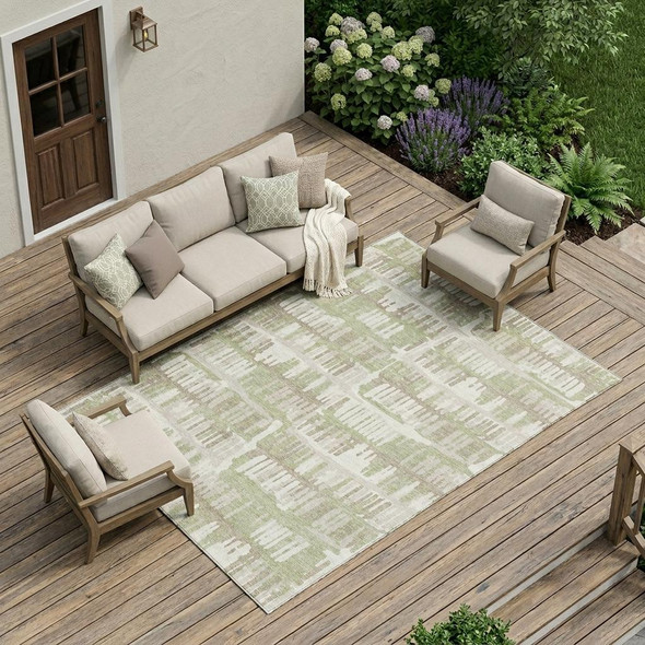 10' X 14' Green And Denim Blue Abstract Washable Indoor Outdoor Area Rug