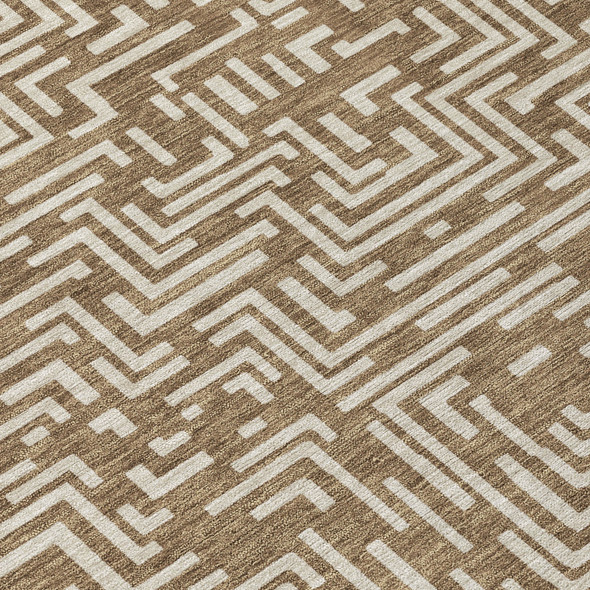 8' X 10' Brown And Gray Geometric Washable Indoor Outdoor Area Rug