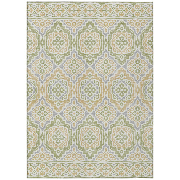 8' X 10' Green And Denim Blue Tribal Washable Indoor Outdoor Area Rug