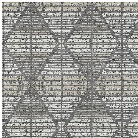 8' X 10' Gray And Taupe Geometric Washable Indoor Outdoor Area Rug