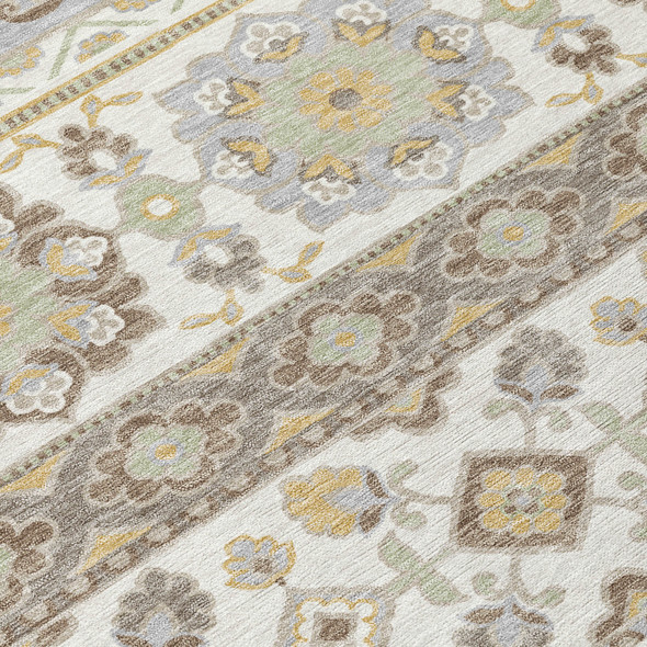 8' X 10' Ivory And Silver Tribal Washable Indoor Outdoor Area Rug