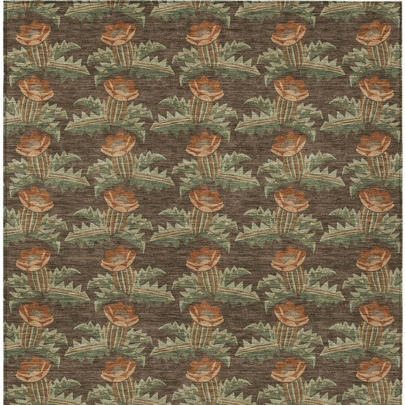 10' X 14' Chocolate And Graphite Floral Washable Indoor Outdoor Area Rug