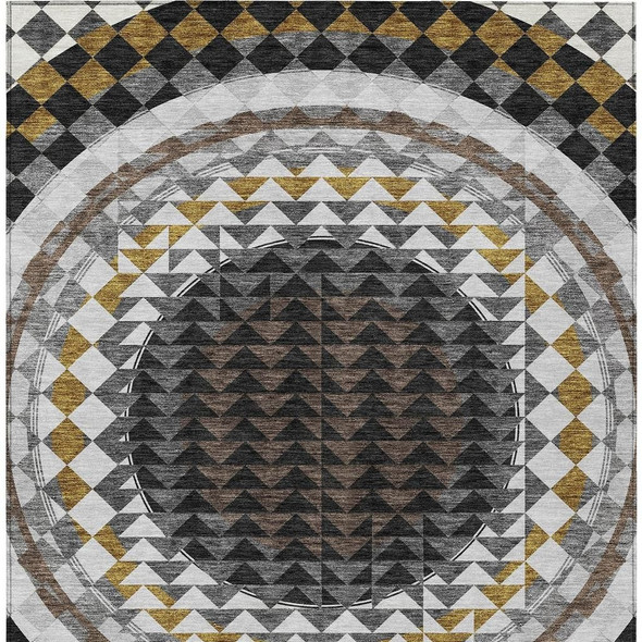 8' X 10' Black And Linen Geometric Washable Indoor Outdoor Area Rug
