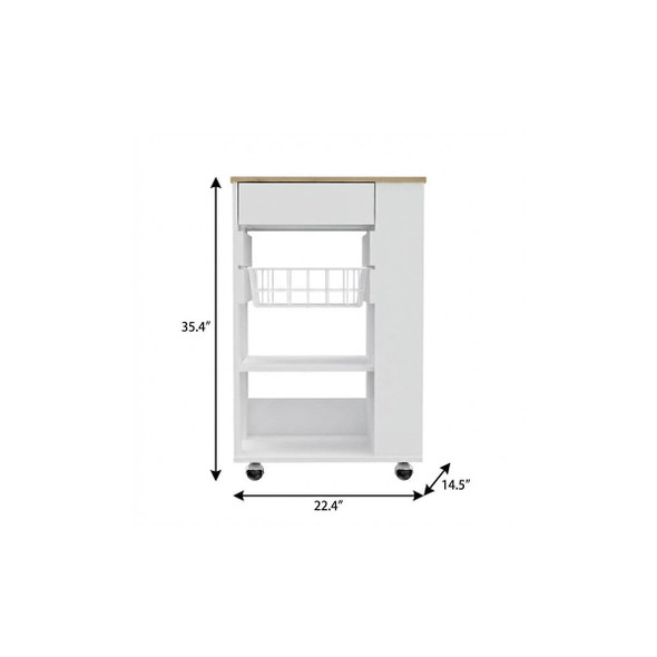 White and Brown 22" Rolling Kitchen Cart With Storage