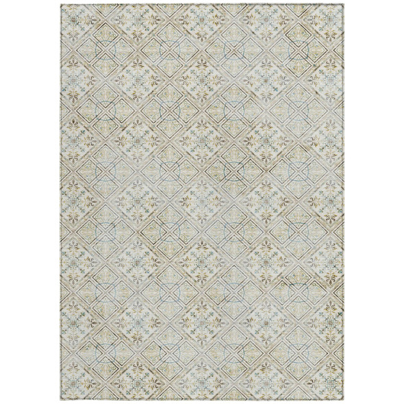 8' X 10' Ivory And Blue Geometric Washable Indoor Outdoor Area Rug