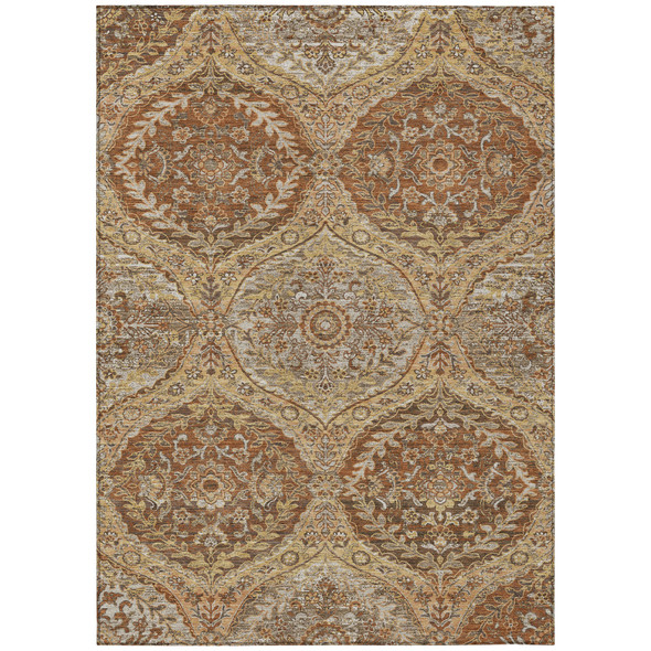 5' X 8' Copper And Pink Ogee Washable Indoor Outdoor Area Rug