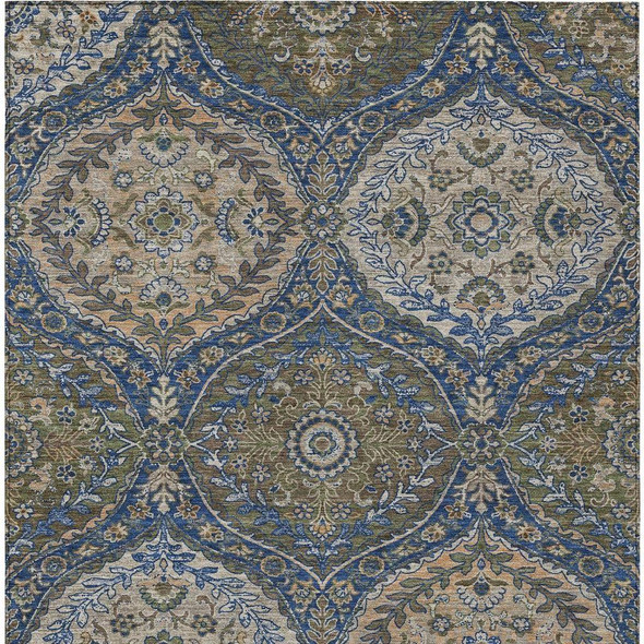 3' X 5' Navy Blue And Linen Ogee Washable Indoor Outdoor Area Rug