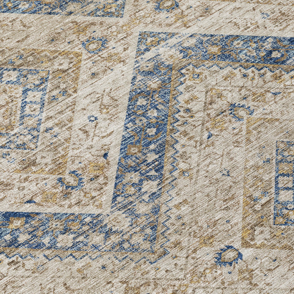 8' X 10' Beige And Teal Blue Tribal Washable Indoor Outdoor Area Rug