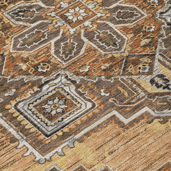 8' X 10' Copper And Beige Oriental Washable Indoor Outdoor Area Rug