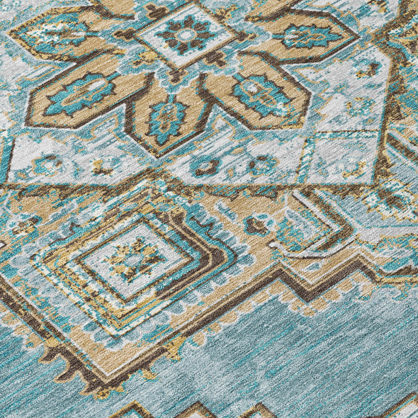 10' X 14' Teal Blue And Graphite Oriental Washable Indoor Outdoor Area Rug