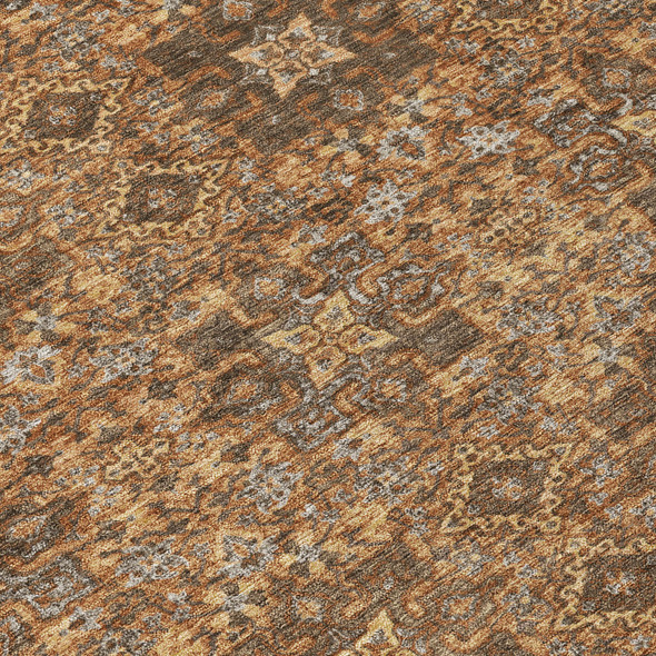 3' X 5' Orange And Linen Oriental Washable Indoor Outdoor Area Rug