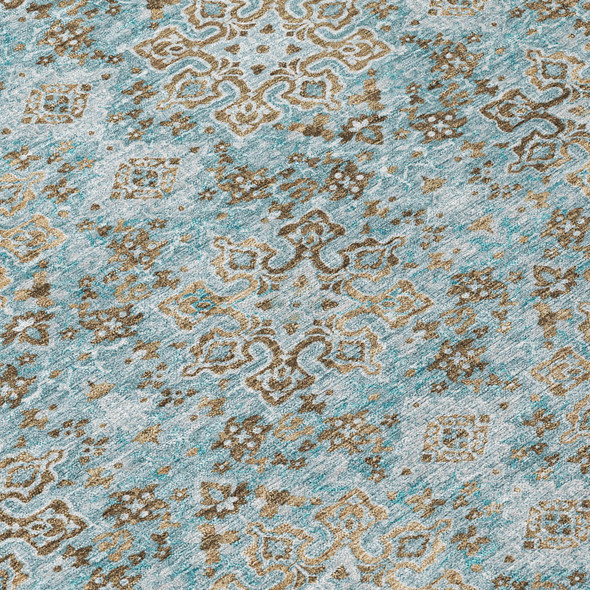 10' X 14' Teal Blue And Blue Oriental Washable Indoor Outdoor Area Rug