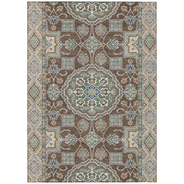 5' X 8' Chocolate And Brown Floral Medallion Washable Indoor Outdoor Area Rug