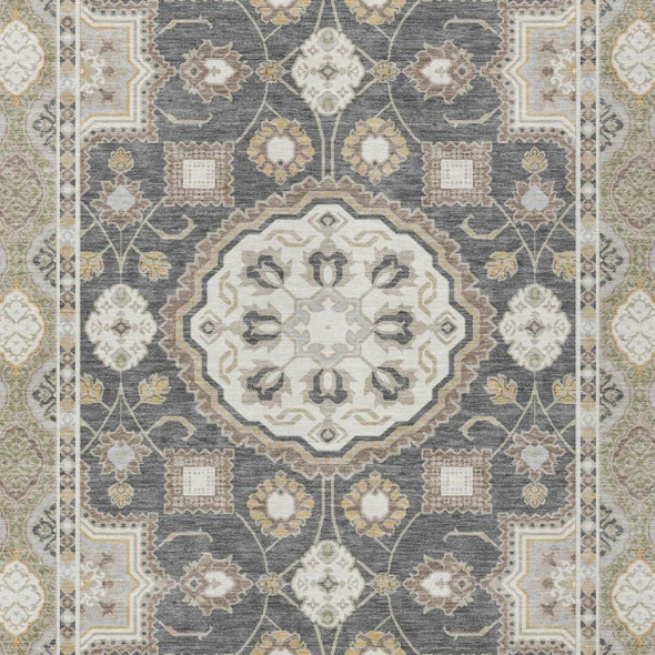 5' X 8' Graphite And Gray Floral Medallion Washable Indoor Outdoor Area Rug