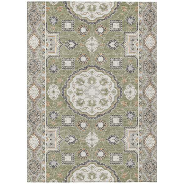 8' X 10' Sage And Green Floral Medallion Washable Indoor Outdoor Area Rug
