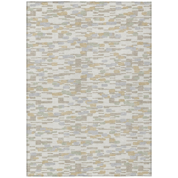5' X 8' Ivory And Silver Geometric Washable Indoor Outdoor Area Rug