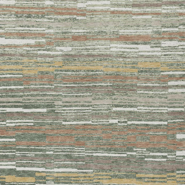 5' X 8' Green And Beige Striped Washable Indoor Outdoor Area Rug