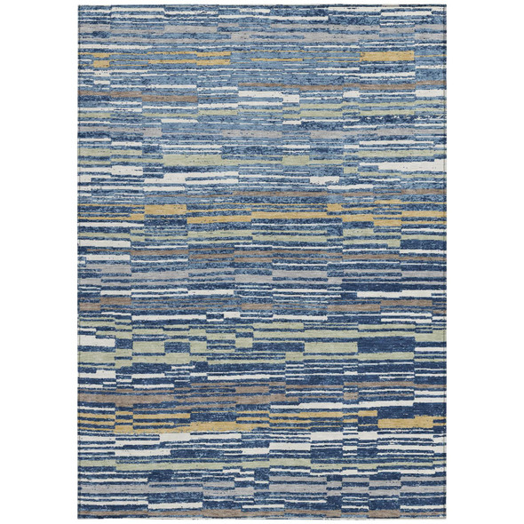 3' X 5' Navy Blue And Blue Striped Washable Indoor Outdoor Area Rug