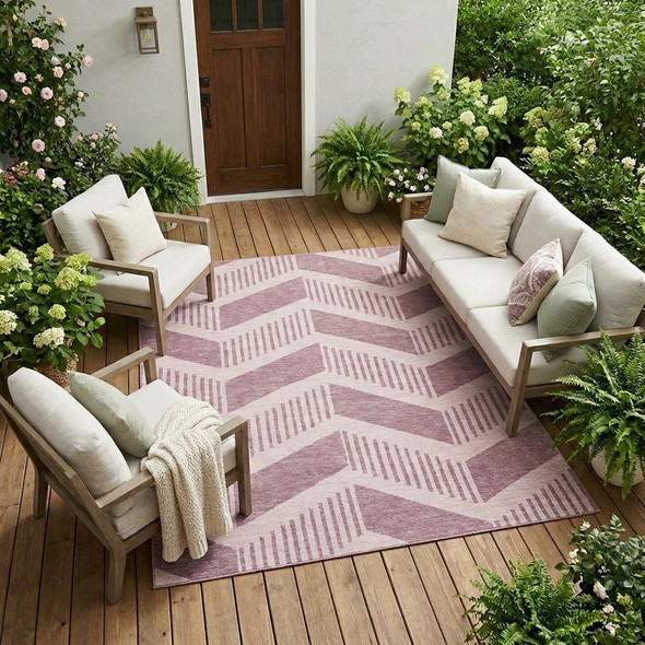 10' X 14' Blush And Pink Geometric Washable Indoor Outdoor Area Rug