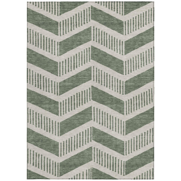 8' X 10' Green And Ivory Geometric Washable Indoor Outdoor Area Rug