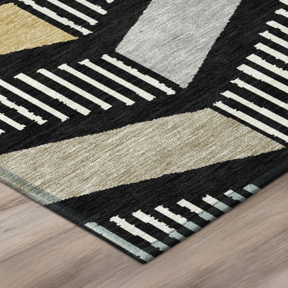 8' X 10' Black And Graphite Geometric Washable Indoor Outdoor Area Rug