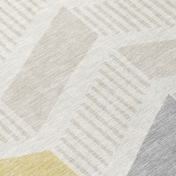 5' X 8' Ivory And Beige Geometric Washable Indoor Outdoor Area Rug