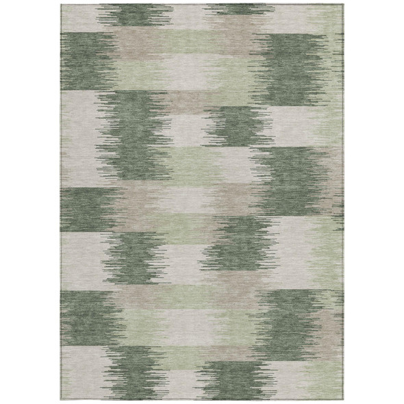 10' X 14' Green And Ivory Geometric Washable Indoor Outdoor Area Rug
