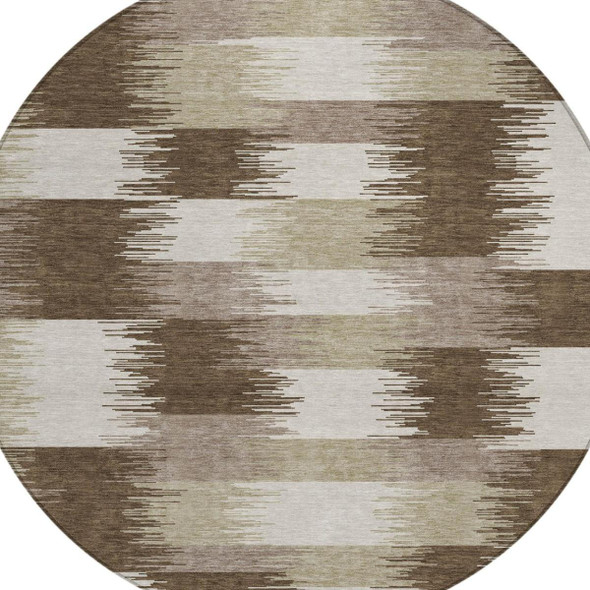 8' Chocolate And Brown Round Geometric Washable Indoor Outdoor Area Rug