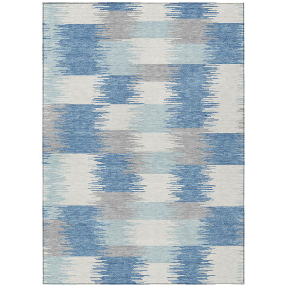 9' X 12' Denim Blue And Blue Geometric Washable Indoor Outdoor Area Rug