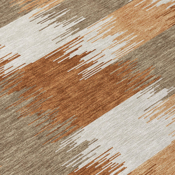 9' X 12' Orange And Brown Geometric Washable Indoor Outdoor Area Rug
