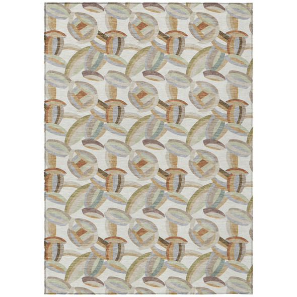 8' X 10' Ivory And Green Abstract Washable Indoor Outdoor Area Rug