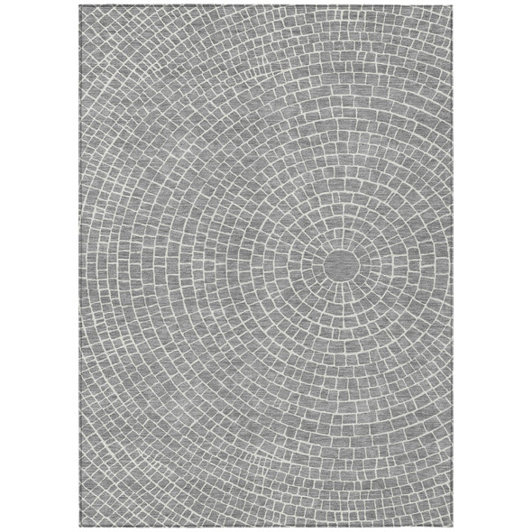 8' X 10' Gray And Ivory Geometric Washable Indoor Outdoor Area Rug
